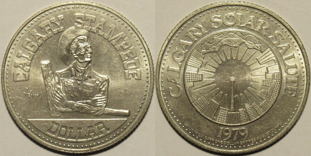 Calgary, Alberta - One Stampede Dollar 1979 - Calgary Solar Salute monnaies paranumismatique jetons poids calgary alberta one stampede dollar 1979 calgary solar salute