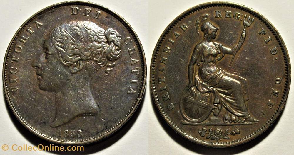 Victoria - One Penny 1853/2 - Kingdom of Great Britain (ex.3) monnaies monde royaume uni victoria one penny 1853 2 kingdom of great britain ex 3