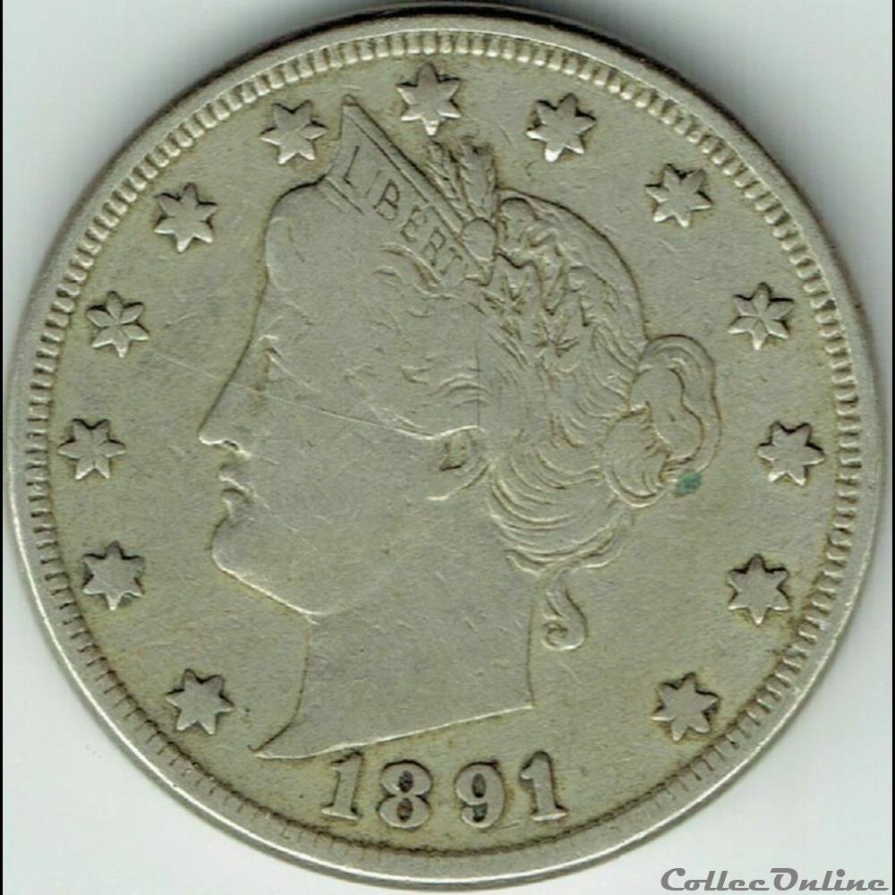 1891 5 Cents monnaies monde etats unis 1891 5 cents