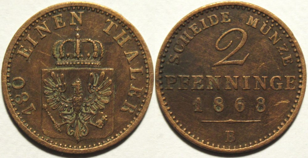 monnaies europe medievale saint empire romain germanique wilhelm i 2 pfennig 1868 1869 kingdom of prussia