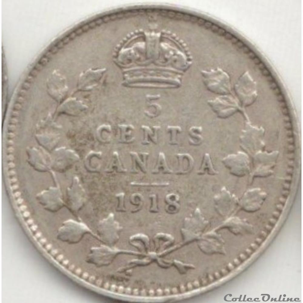 George V - 5 Cents 1918 (ex.2) monnaie monde canadum george v 5 cents 1918 ex 2