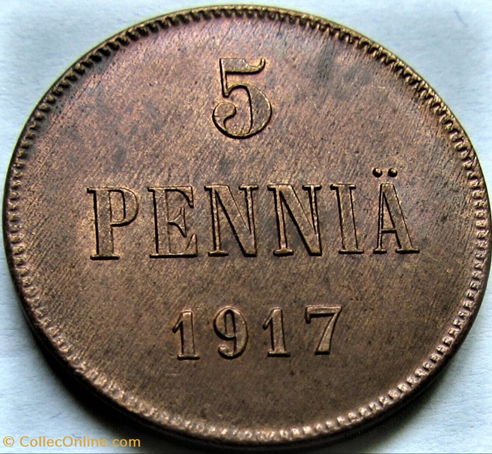 monnaies monde finlande nicholas ii of russia 5 pennia 1917 grand duchy of finland