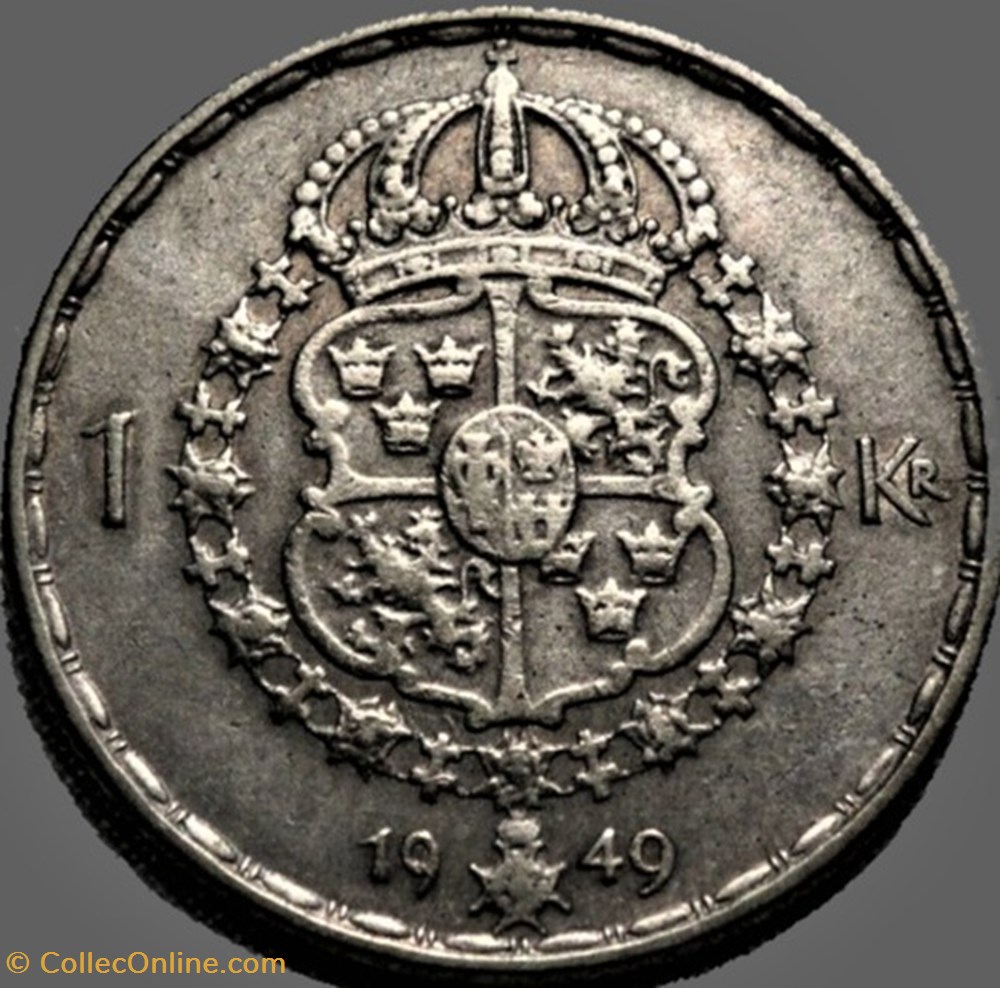 Gustaf V Of Sweden - 1 Krona 1949 - Monnaies - Monde - Suède - Métal Argent