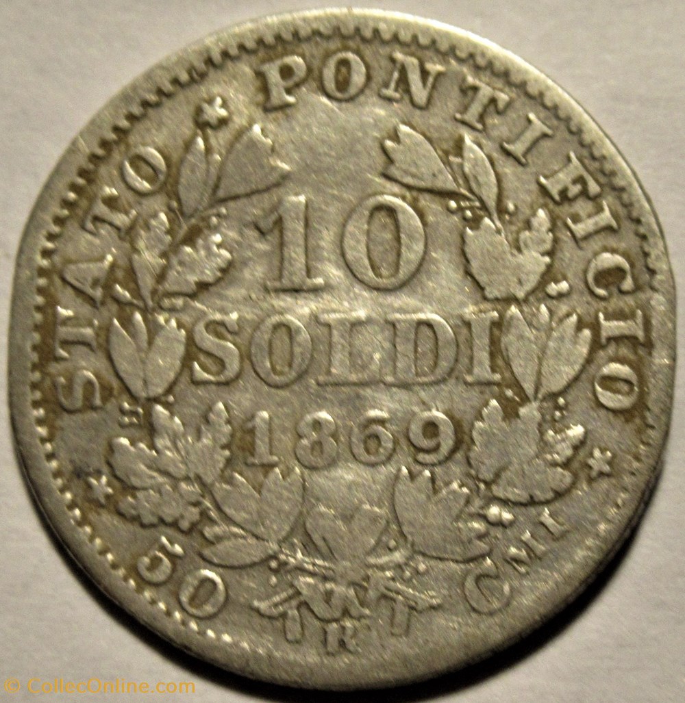Pio IX, Pope - 10 Soldi 1869, Anno XXIV - Vaticano 3 monnaies monde pio ix pope 10 soldi 1869 anno xxiv vaticano