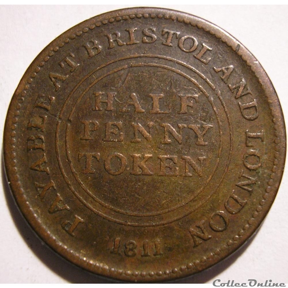 monnaie monde royaume uni 1811 halfpenny patent sheathing nail manufactory bristol