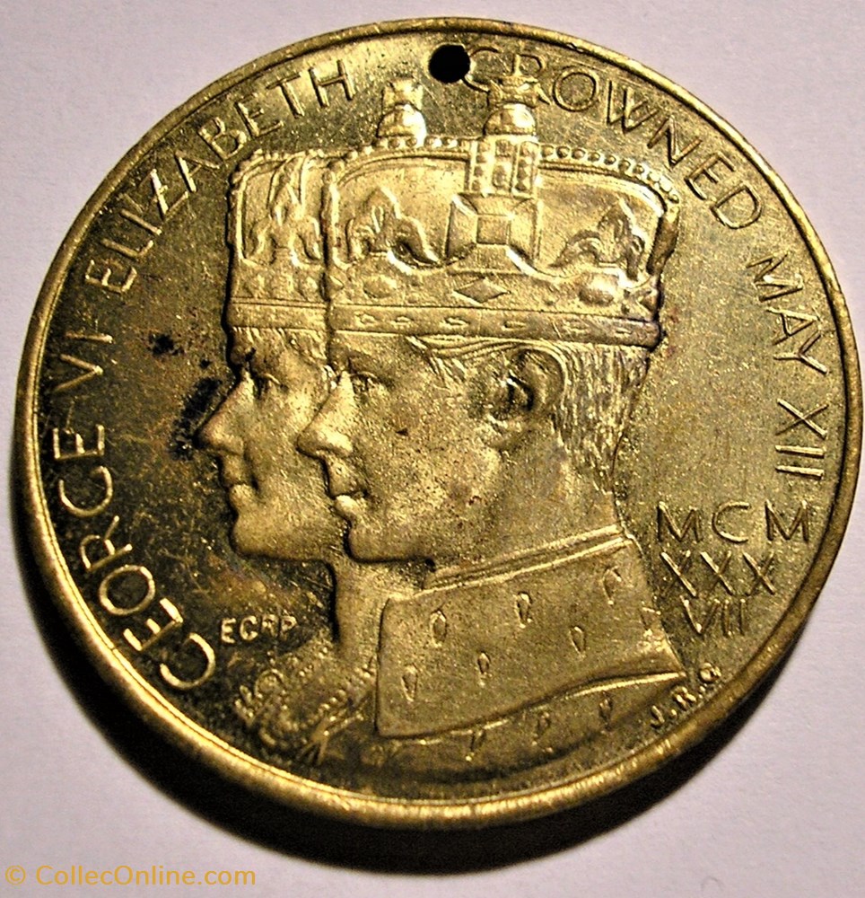 George VI & Elizabeth - 1937 Coronation Gilt Medal of Loughborough, UK 2 monnaie jeton mereaux george vi elizabeth 1937 coronation gilt medal of loughborough uk