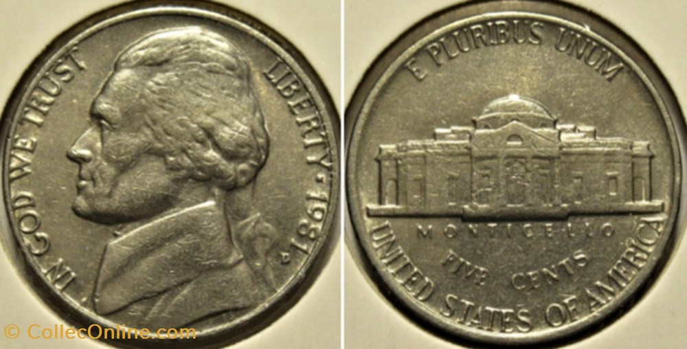 1981 Five Cents Jefferson, Denver monnaies monde etats unis 1981 five cents jefferson denver