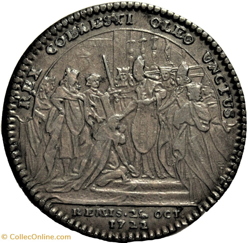 Louis XV - 1722, Jeton du Sacre à Reims 3 monnaies paranumismatique jetons poids louis xv 1722 jeton du sacre a reims