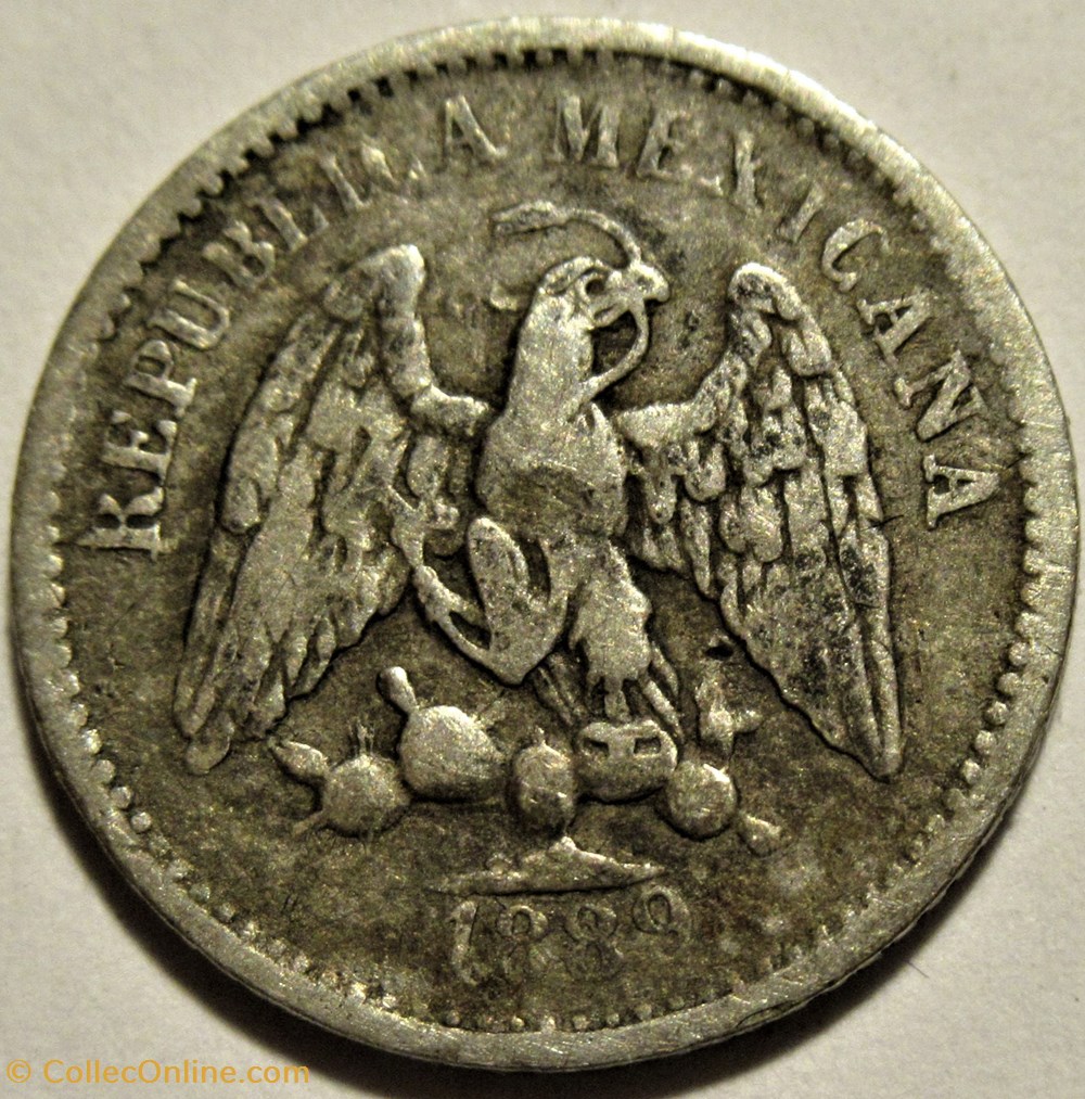 México - 5 Centavos 1889/8 Overdate 2 monnaies monde mexique mexico 5 centavos 1889 8 overdate