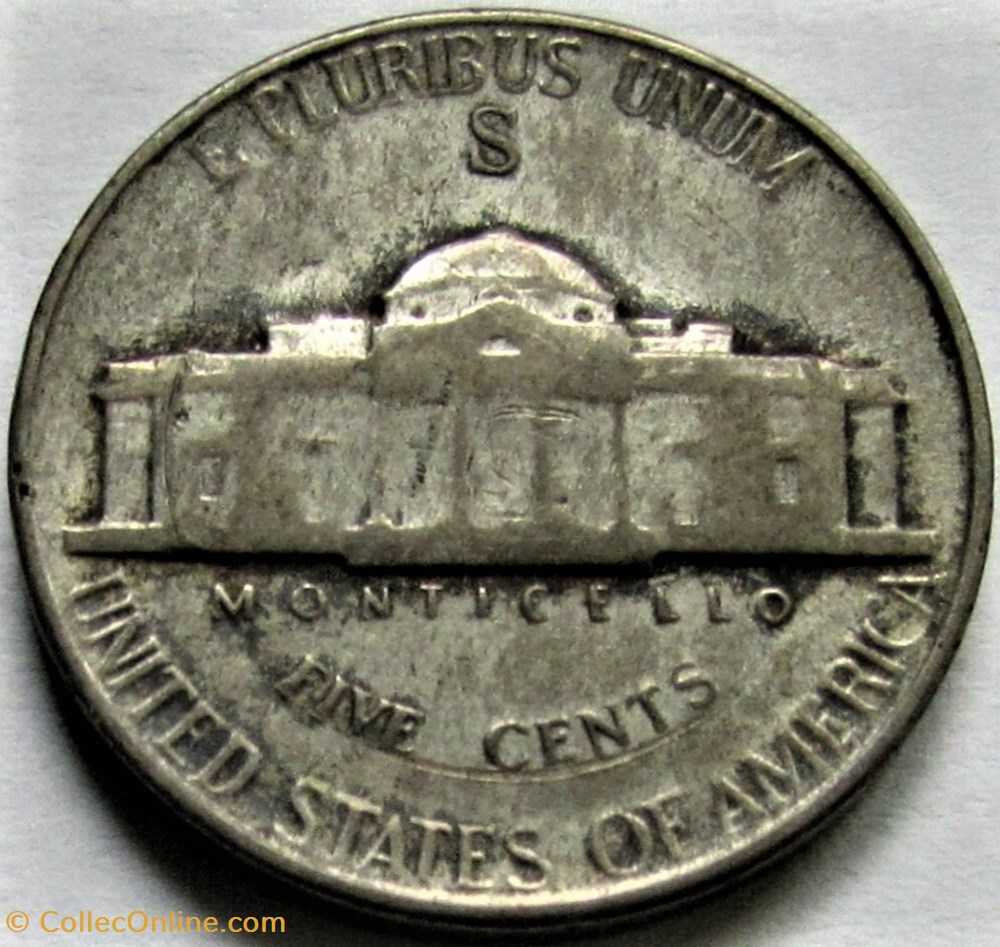 1945 Five Cents S. Francisco ("Jefferson Wartime Nickel") (ex.2) 3 monnaies monde etats unis 1945 five cents s francisco jefferson wartime nickel ex 2