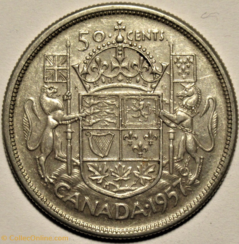 Elizabeth II - 50 Cents 1957 monnaies monde canada elizabeth ii 50 cents 1957