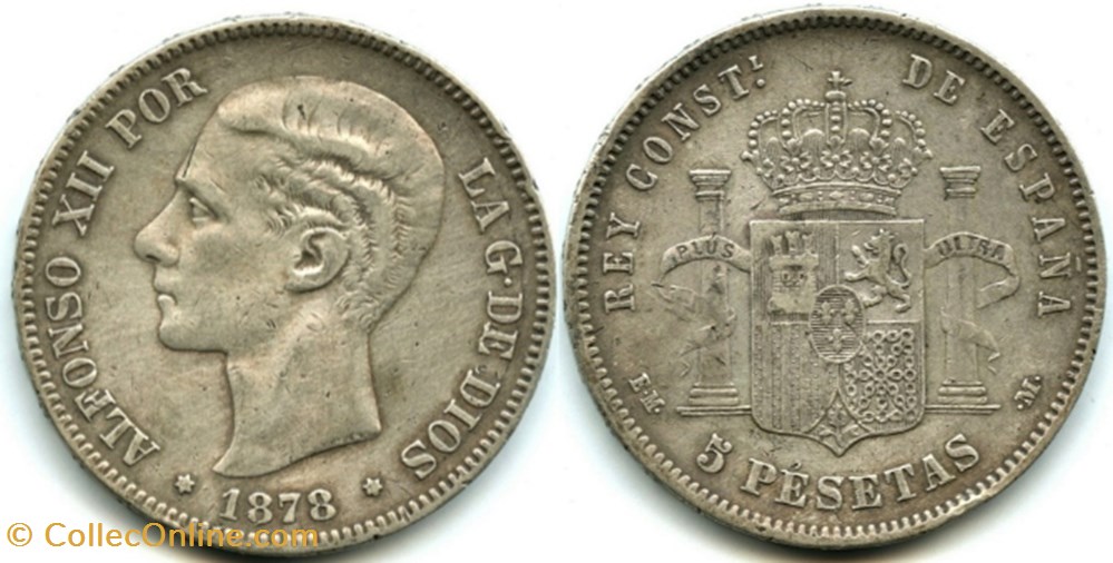 1878 - 5 Pesetas - Alfonso XII de España monnaies monde espagne 1878 5 pesetas alfonso xii de espana