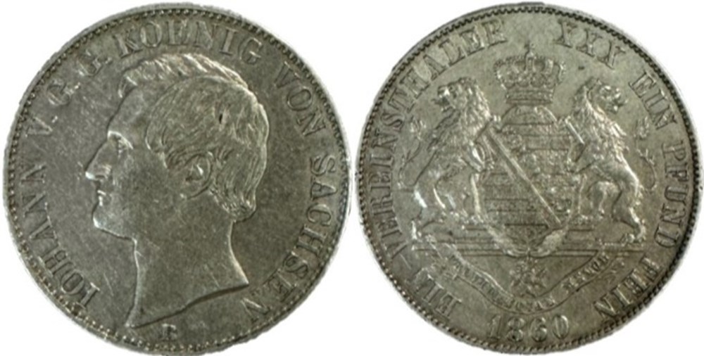 monnaies europe medievale saint empire romain germanique johann i 1 vereinsthaler 1860 dresden kingdom of saxony