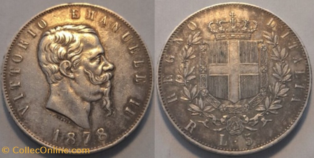 1878 Regno d'Italia, 5 Lire, Roma - Vittorio Emanuele II monnaies monde italie 1878 regno italia 5 lire roma vittorio emanuele ii