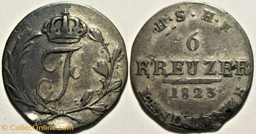 Friedrich I - 6 Kreuzer 1823, Duchy of Saxe-Hildburghausen monnaies europe medievale saint empire romain germanique friedrich i 6 kreuzer 1823 duchy of saxe hildburghausen