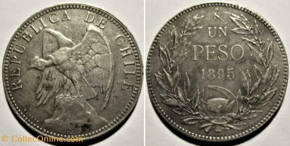 Chile - Un Peso 1895 Santiago - Die crack & Clash monnaies monde chili chile un peso 1895 santiago die crack clash