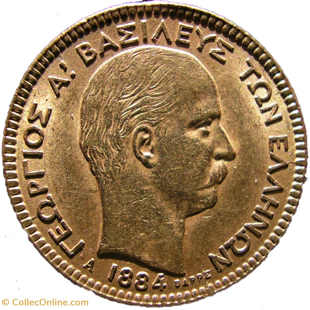 George Ist of Greece - 20 Drachmai 1884 A monnaies monde grece george ist of greece 20 drachmai 1884 a