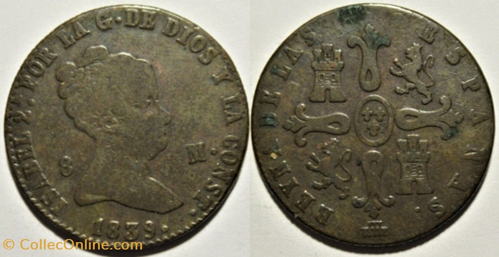 1839 Segovia, 8 Maravedis - Isabel II España monnaies monde espagne 1839 segovia 8 maravedis isabel ii espana