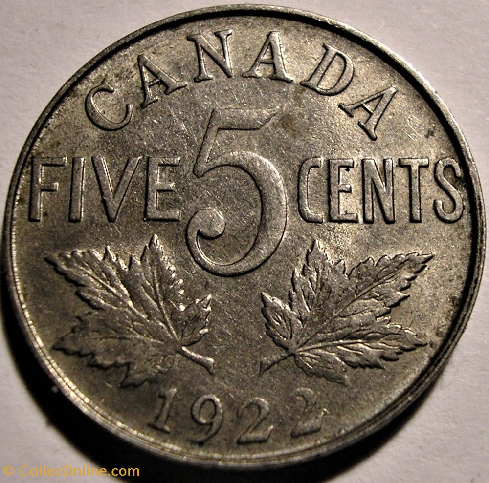 George V - 5 Cents 1922 (ex.2) monnaie monde canadum george v 5 cents 1922 ex 2