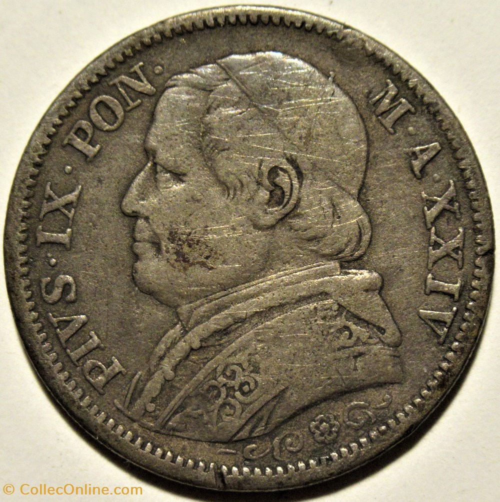 Pio IX, Papa - 1 Lira 1869, Anno XXIV - Vaticano 2 monnaies monde pio ix papa 1 lira 1869 anno xxiv vaticano