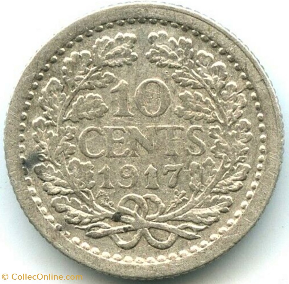 Wilhelmina of Nederland - 10 Cents 1917 3 monnaies monde pays bas wilhelmina of nederland 10 cents 1917