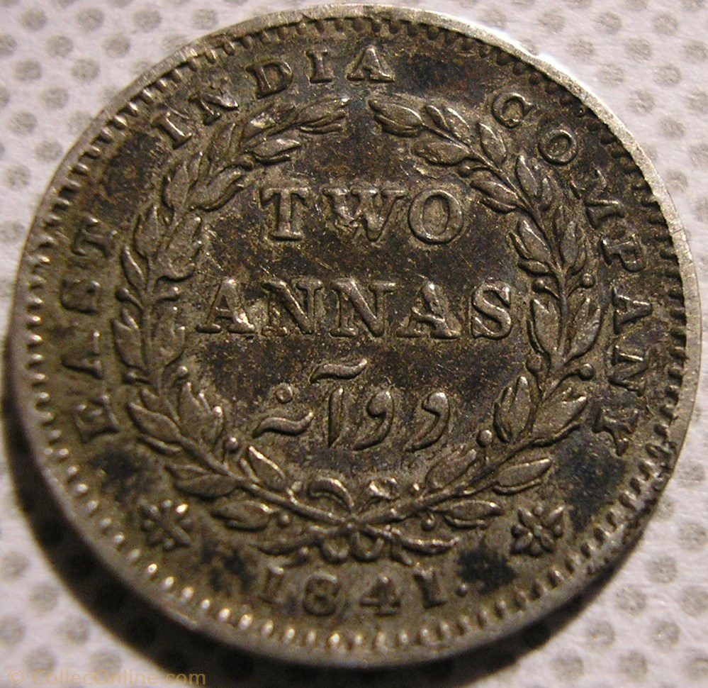 Victoria - Two Annas 1841 Calcutta - East India Company (ex.3) monnaie monde inde victoria two annas 1841 calcutta east india company ex 3