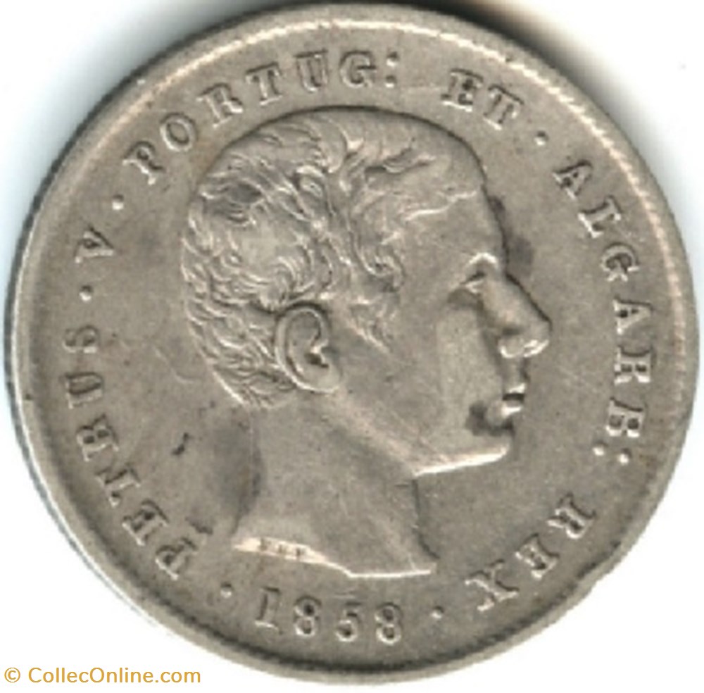 Pedro V of Portugal - 200 Reis 1858 monnaies monde pedro v of portugal 200 reis 1858