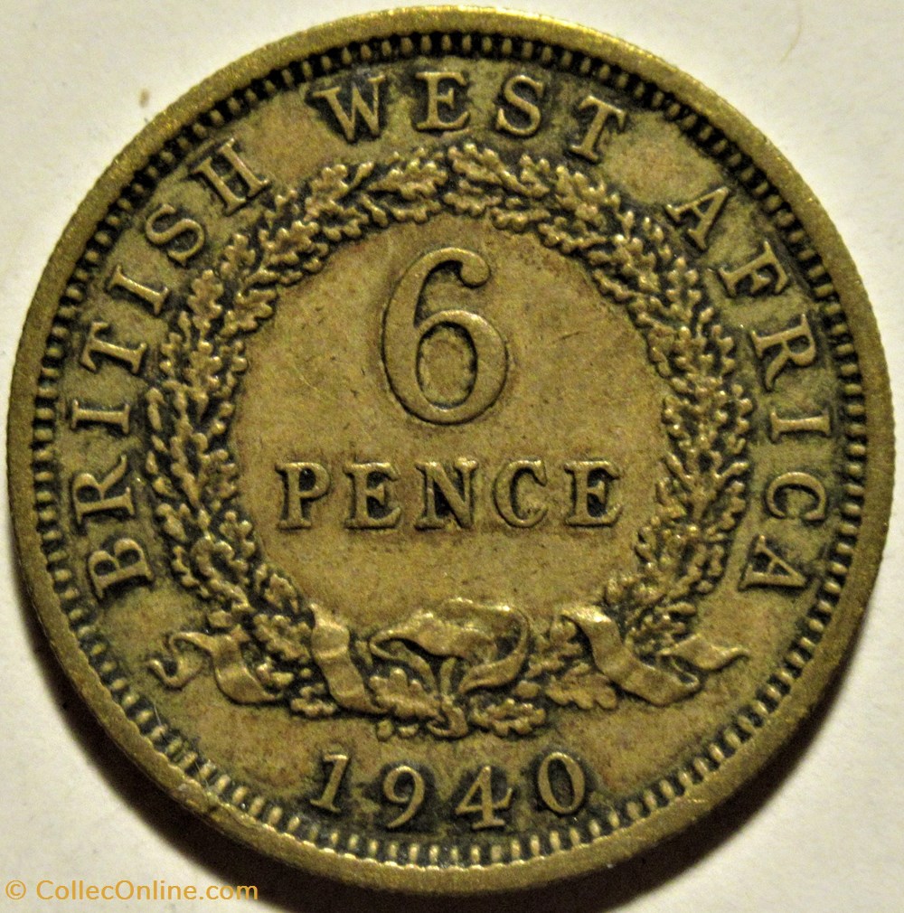 George VI - 6 Pence 1940 - West Africa 3 monnaies monde afrique occidentale britannique george vi 6 pence 1940 west africa