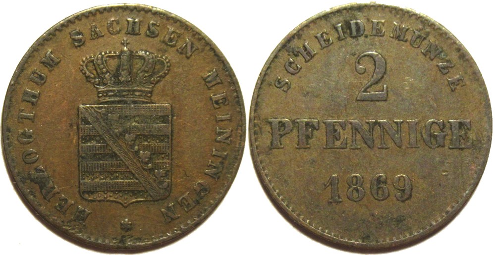 monnaies europe medievale saint empire romain germanique georg ii 2 pfennige 1869 duchy of saxe meiningen