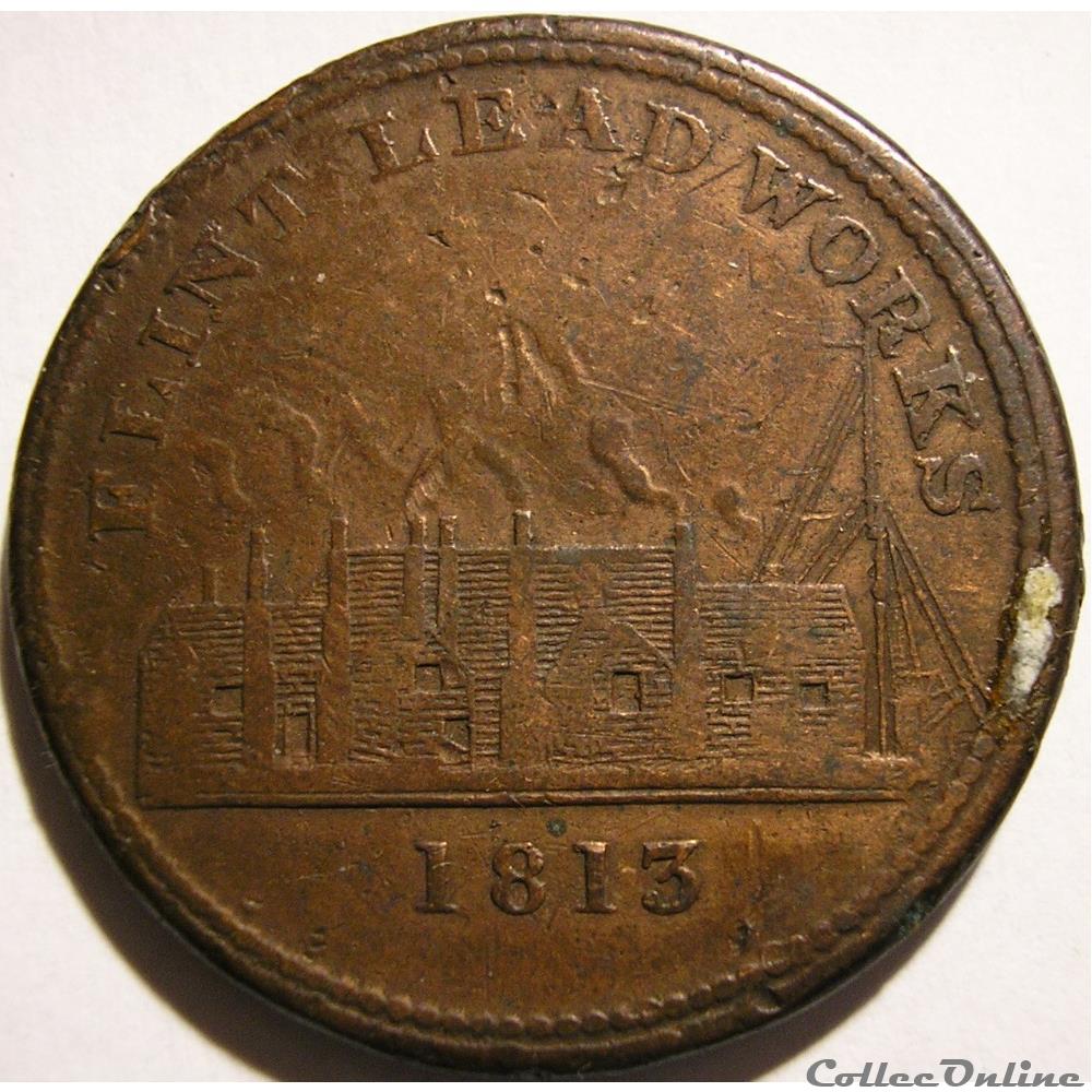 monnaies monde royaume uni 1813 one penny flint lead works flintshire wales