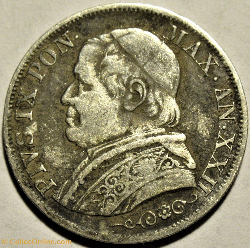 Pio IX, Papa - 1 Lira 1867, Anno XXII - Vaticano (ex.2) 2 monnaies monde pio ix papa 1 lira 1867 anno xxii vaticano ex 2