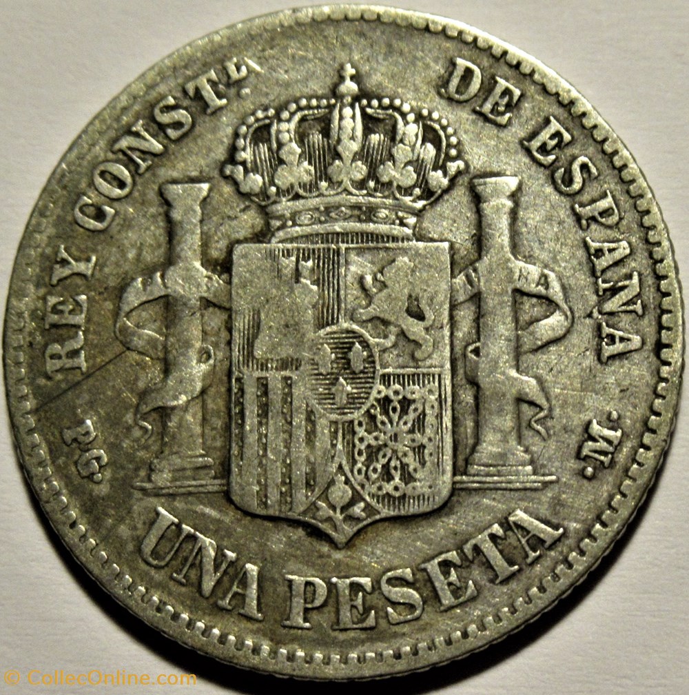 1891 - Peseta - Alfonso XIII de España 3 monnaies monde espagne 1891 peseta alfonso xiii de espana