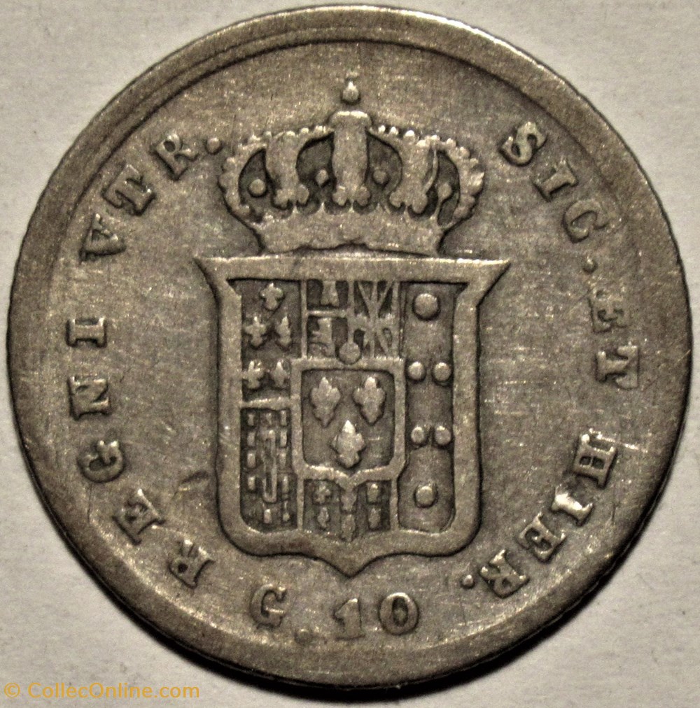 1838 Royaume de Naples, 10 Grana / Carlino - Ferdinando II monnaies europe medievale 1838 royaume de naples 10 grana carlino ferdinando ii