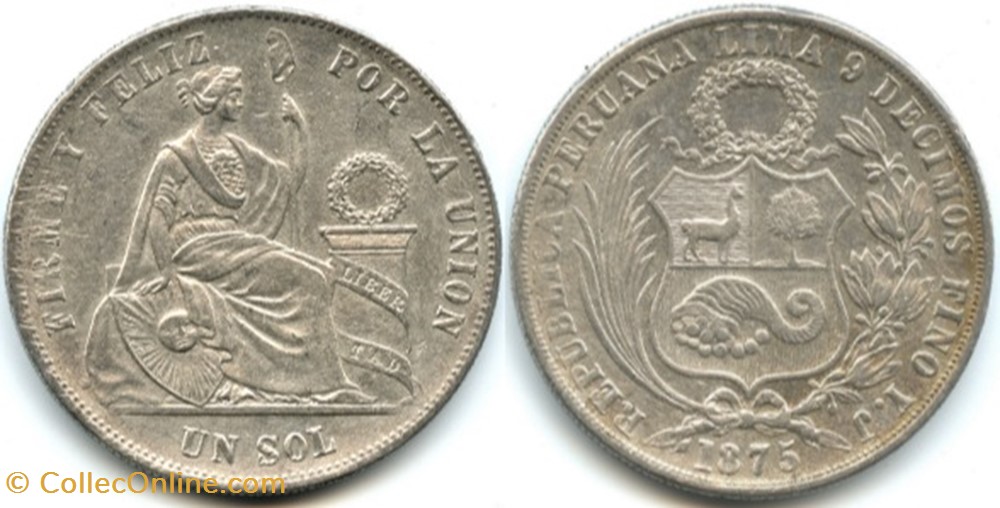 Peru - 1 Sol 1875 Lima monnaies monde perou peru 1 sol 1875 lima