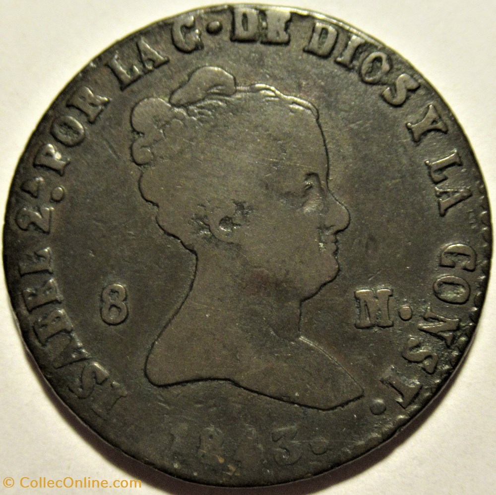 1843 Segovia, 8 Maravedis - Isabel II España (ex.2) 2 monnaies monde espagne 1843 segovia 8 maravedis isabel ii espana ex 2
