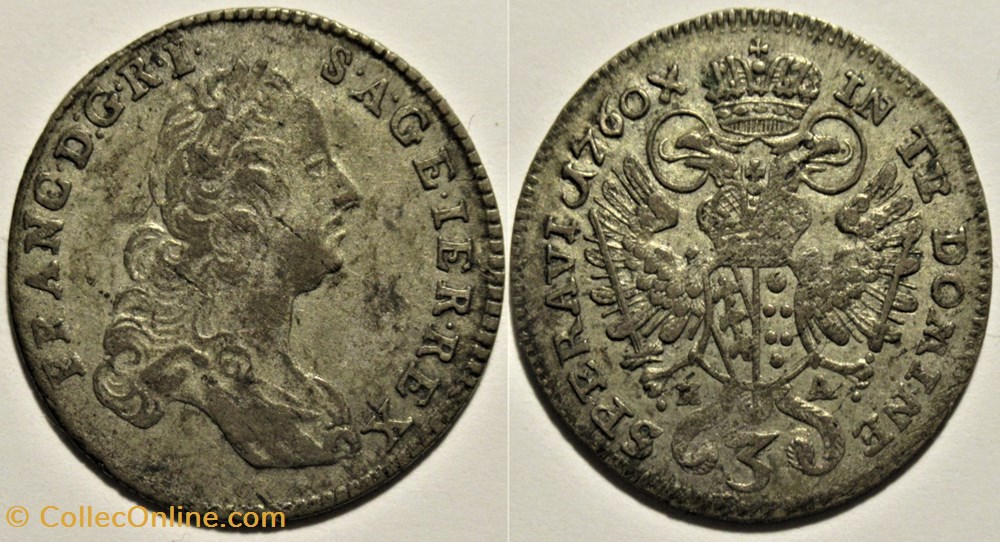 1760 Hall, 3 Kreuzer - Francis I of Habsburg-Lorraine monnaies monde autriche 1760 hall 3 kreuzer francis i of habsburg lorraine
