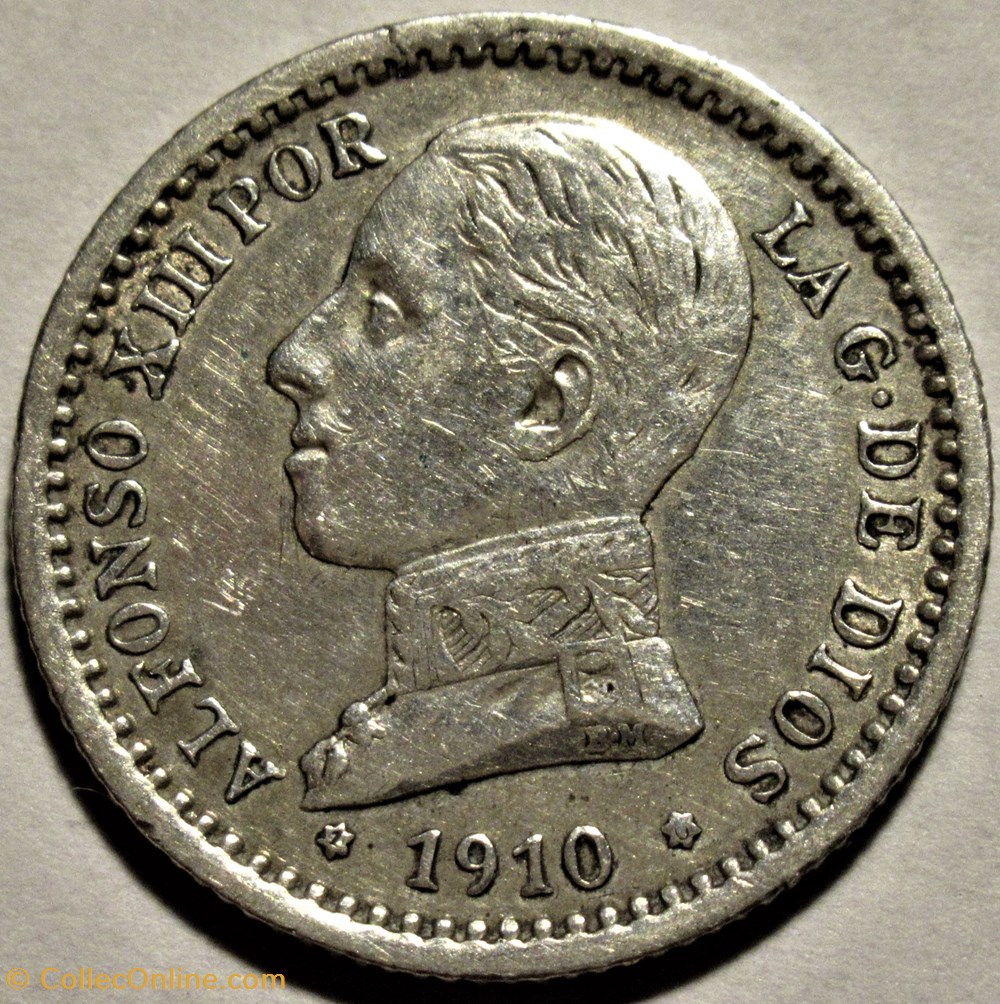 1910 - 50 Centimos - Alfonso XIII de España 2 monnaies monde espagne 1910 50 centimos alfonso xiii de espana