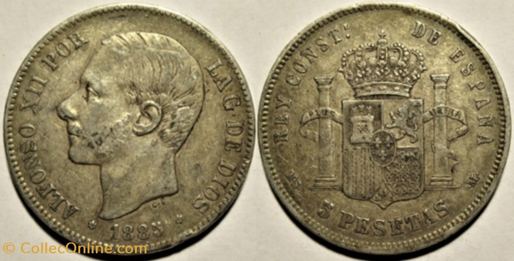 1885 - 5 Pesetas - Alfonso XII de España monnaies monde espagne 1885 5 pesetas alfonso xii de espana