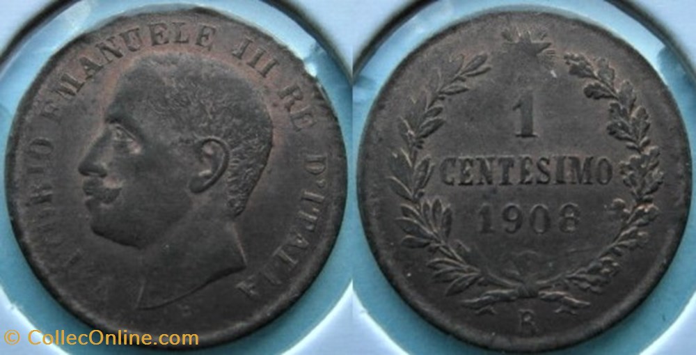 1908 Regno d'Italia, Centesimo, Roma - Vittorio Emanuele III monnaies monde italie 1908 regno italia centesimo roma vittorio emanuele iii