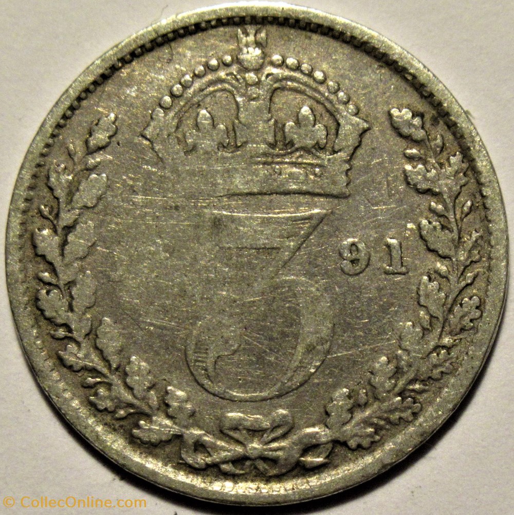 Victoria - 3 pence 1891 Kingdom of Great Britain 3 monnaies monde royaume uni victoria 3 pence 1891 kingdom of great britain