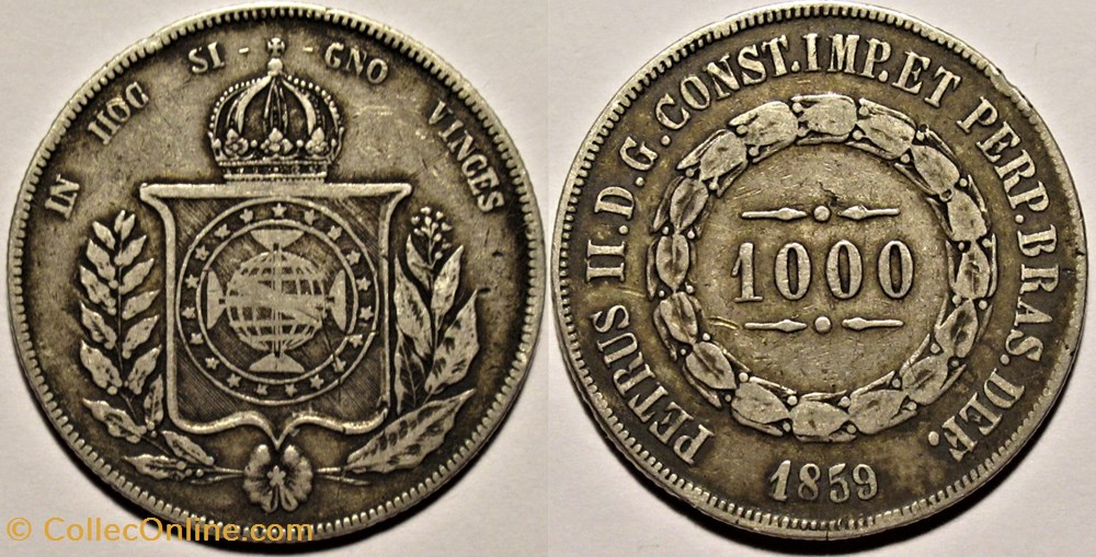 Brazil, Empire - 1000 Reis 1859 - Pedro II monnaies monde bresil brazil empire 1000 reis 1859 pedro ii
