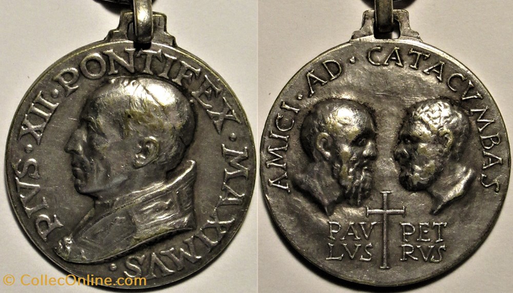 Pope Pivs XII - Medallion, Friends to the catacombs, Rome medailles etat de la cite du vatican pope pivs xii medallion friends to the catacombs rome