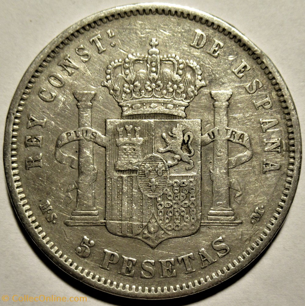 1882/1 - 5 Pesetas - Alfonso XII de España 3 monnaies monde espagne 1882 1 5 pesetas alfonso xii de espana