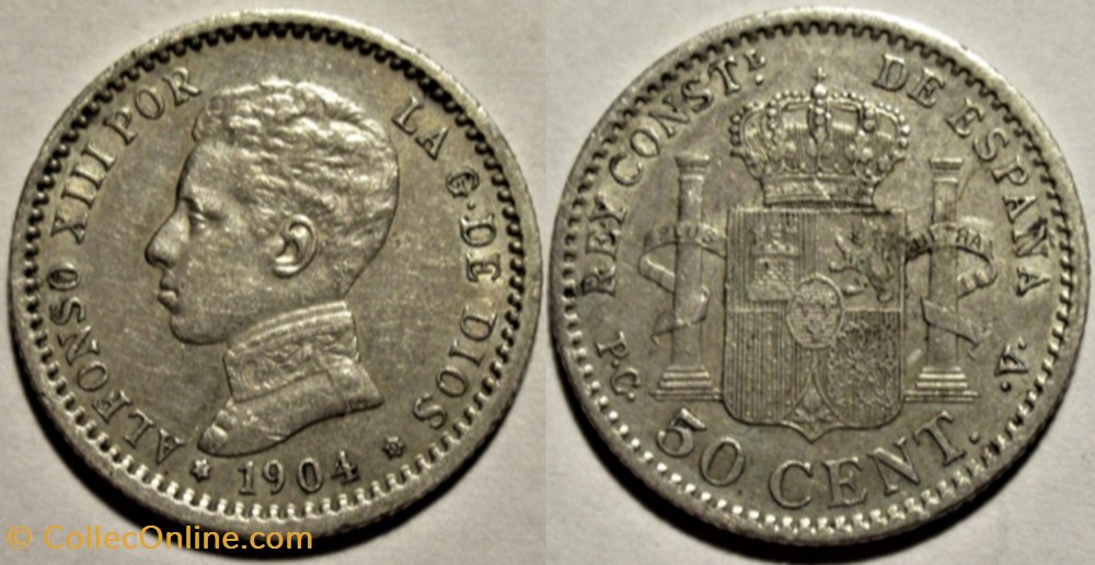 1904 - 50 Centimos - Alfonso XIII de España monnaies monde espagne 1904 50 centimos alfonso xiii de espana