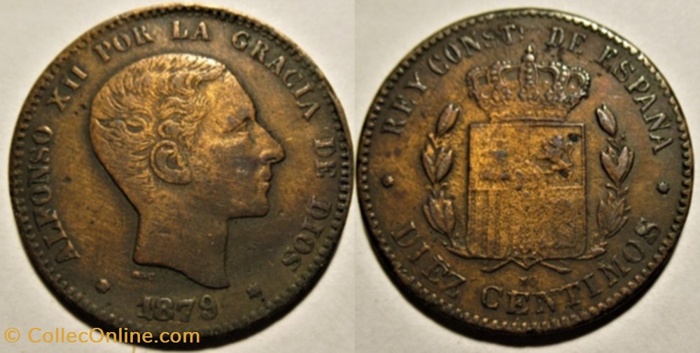 1879 - Madrid 10 Centimos - Alfonso XII de España - Contemporary Counterfeit monnaies monde espagne 1879 madrid 10 centimos alfonso xii de espana contemporary counterfeit