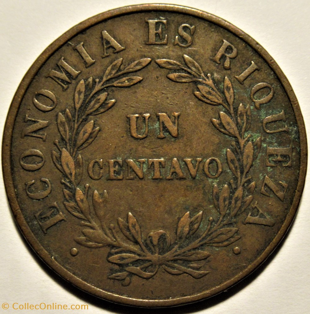 Chile - Un Centavo 1851 3 monnaies monde chili chile un centavo 1851