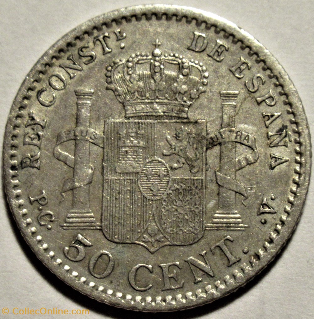 1904 - 50 Centimos - Alfonso XIII de España 3 monnaies monde espagne 1904 50 centimos alfonso xiii de espana
