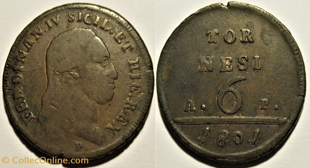 1801 Regno di Napoli, 6 Tornesi - Ferdinando IV de Borbone monnaies monde italie 1801 regno di napoli 6 tornesi ferdinando iv de borbone