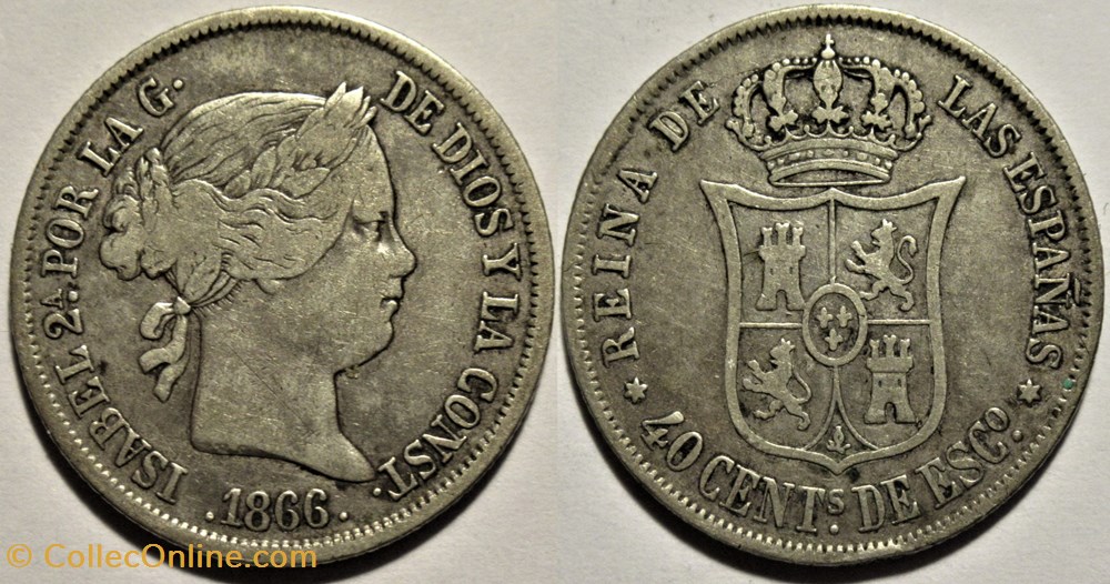 1866 Madrid 40 Centimos - Isabel II de España monnaies monde espagne 1866 madrid 40 centimos isabel ii de espana