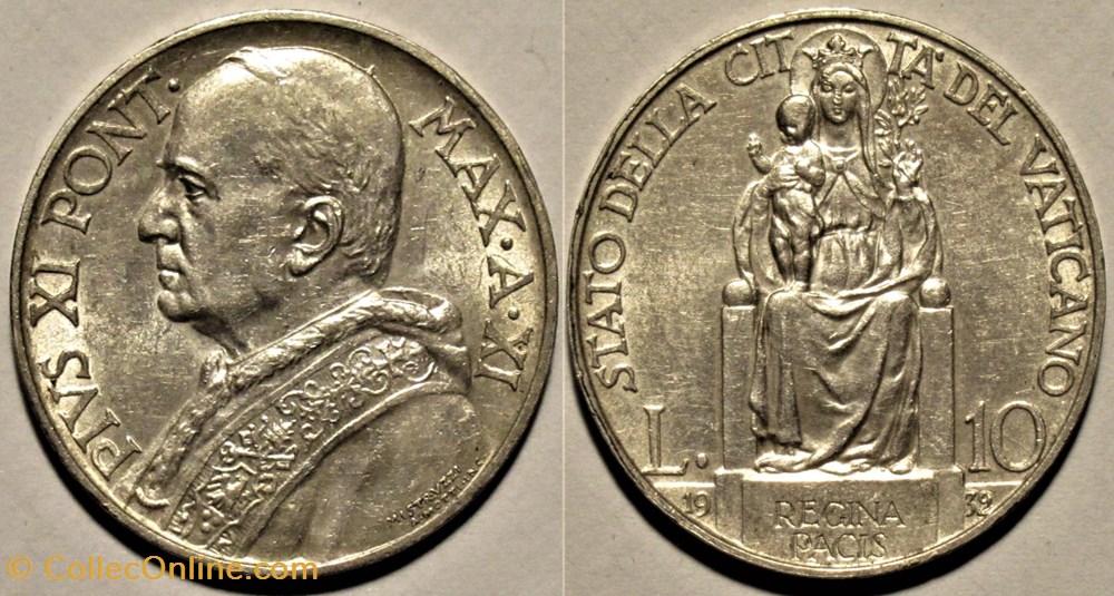 Pio XI, Papa - 10 Lire 1932, Regina Pacis - Vaticano monnaies monde pio xi papa 10 lire 1932 regina pacis vaticano